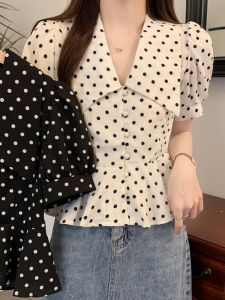 คอตุ๊กตาฤดูร้อนใหม่เสื้อขนาดบวกสําหรับผู้หญิงหลวมพอดีแขนฟองชีฟองด้านบนเข้าได้หลายชุดแลดูผอมแขนสั้นเสื้อทํางาน