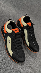 DILOOK S050 Sepatu Sneakers Trendy Pria Sepatu Sport Fashion Cowok Hitam Orange Keren