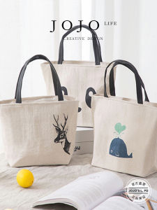 Nordic Cotton Linen Aluminum Foil Handheld Insulated Lunch Bag Fresh Style JOJOS L. PD. Grocery Bag for Outdoor Use