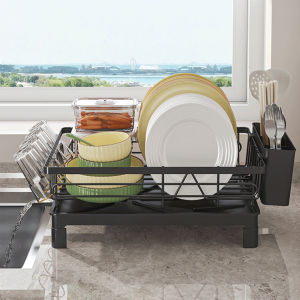 Metal Dish Drying Rack with Cup & Utensil Holders Large Capacity Space-Saving Kitchen Sink Organizer