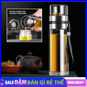 Bình Thủy Tinh Pha Trà 2 Lớp Có Lưới Lọc INOX Quai Xách Tiện Lợi Dung Tích 420ml - Bình Pha Trà  Chai Thủy Tinh Chịu Nhiệt Pha Trà Cao Cấp