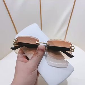 Fashion classic mens and womens UV protection wood grain leg sunglasses/leopard embellished metal rimless sunglasses