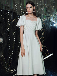 ชุดราตรีสั้นสีขาว ชุดราตรียาวปานกลาง ชุดเดรสทรงเอเข้ารูป ชุดราตรีสำหรับงานปาร์ตี้ ชุดเดรสแฟชั่นฤดูใบไม้ผลิ 2025