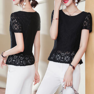 Slimming Lace Top Women Summer Short Sleeve 2025 Spring New Short Length Belly Covering Base Shirt Seven Sleeve Waist in