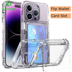 FLOVEME Flip Wallet Card Slot Holder Transparent Phone Case For iPhone16 15 14 13 12 11 Pro Max 15 14 Plus With Kickstand Armor Clear TPU+PC Anti-fall Shockproof Back Cover For iphone 15 14 13 12 11