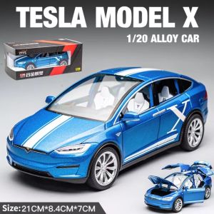 [WJ]1:20 Tesla Model X Alloy Car Model Sound And Light Metal Pull Back Toy Car Coupe Model