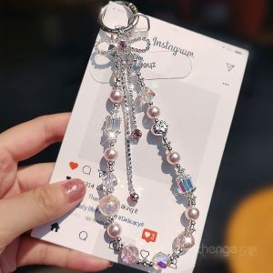 สร้อยข้อมือไข่มุก DIY ดีไซน์เก๋ไก๋สำหรับผู้หญิง สายรัดข้อมือประดับโทรศัพท์มือถือแบบป้องกันการสูญหาย