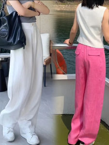 High Waist Straight Leg Tencel Linen Banana Pants Summer New Style Casual Wide Leg Pants Womens Fashion Bend Knife Pants