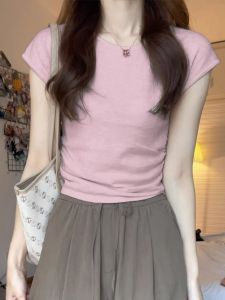 HUOLISI | Pink Slim Waist Design Tee Shirt
