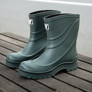 Soft Bottom Waterproof Mens Rain Boots Low Cut Single Shoes for Car Wash All Season Pure Color Utility Boots Rain Shoes