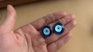 Classic Blue Eye Glass Dome Pendant Earrings For Women Turkish Amulet Jewelry Gifts