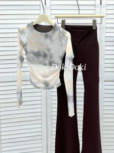 Long Sleeve Yoga Top Womens Mesh Sporty Training Fitness Clothing with Chest Pad Fake Two-Piece Slimming Breathable Nylon