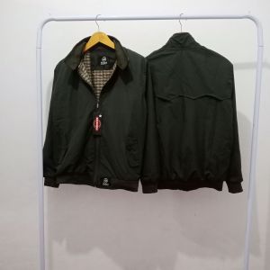 Jaket Pria Harrington Taslan Hijau Army Lapisan dalam akrilik