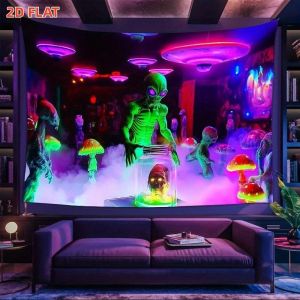 VIKAMA Psychedelic Alien UFO Tapestry Neon Mushroom Polyester Wall Hanging Bedroom Dorm Living Room Aesthetic Room Decor Soft