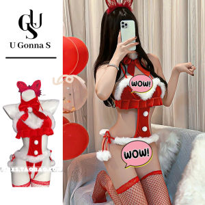 U Gonna S Đồ lót giáng sinh cho nữ đồ ngủ màu đỏ không tay Bodycon v-cổ hở lưng nâng ngực thời trang đàn hồi ngủ bên 2025 thiết kế mới quà tặng cho bạn gái