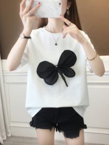 Pure Cotton round Neck T-Shirt Womens Design Sensation Slimming Top Summer New Style Hangzhou Seasonal Fashion Commute