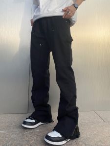 Loose Straight Leg Mens Workwear Pants Casual Trousers with Zipper And Bell Bottoms High Street Style Youthful And Trendy