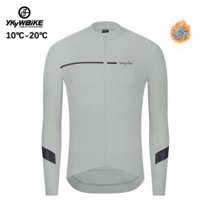 YKYWBIKE Long Sleeved Cycling Jersey Men Autumn Winter Fleece Road Bike Top Suitable10-20 ℃