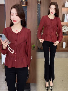 Fashionable Long Sleeve Womens Shirt Spring New Loose Belly Covering Slimming Elegant Top Korean Style Polyester Fiber