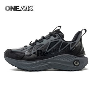 ONEMIX Men Trail Running Shoes Wearable Anti-Slip Leather Sneakers Support Stable Off Road Sports Shoes Outdoor Walking Sneakers