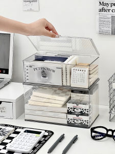 Transparent Acrylic Storage Box Desktop Stationery Cosmetic Dustproof Cover Organizer Box Rectangular Storage Box for Miscellaneous Items