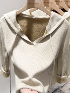 Thickened Fleece Knitted Sweater Womens Autumn Winter New Style Hoodie Outerwear Loose Long Sleeve Top Hat Jacket Coat