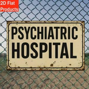 2D Vintage Psychiatric Hospital Art Metal Tin Sign Irregular Shaped Wall Decor for Home Bar Garage