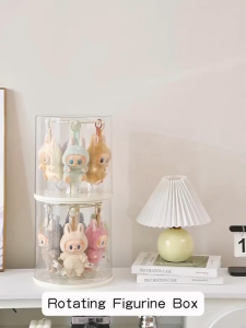 ISSI DIARY 360-Degree Rotating Acrylic Display Case for Collectible Figures Stackable Modular Organizer