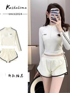 Conservative Professional Sporty Two-Piece Swimsuit Womens Long Sleeve High Waist Flat Footwear Thermal Spring Suit