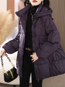Womens Winter Thickened down Jacket Coat Medium Length Hooded Warm Lightweight Fashionable Commute Style Padded Coat
