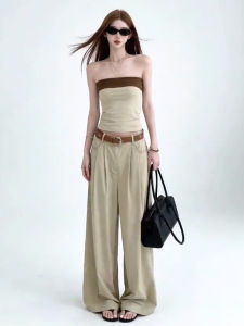 PEIZIXUAN | Korean Style Crop Top and Wide Leg Pants Outfit Set