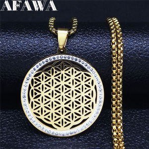 Yoga Flower of Life Stainless Steel Crystal Chain Necklaces Women/Men Seed of Life Pendant Necklace Jewelry fleur de vie N4834