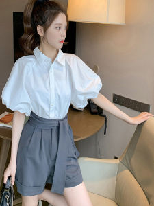 School Style Design Unique White Puff Sleeve Shirt