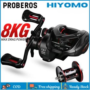 Proberos kéo Clicker máy ngang 7.2:1 bánh tỷ lệ tay cầm bằng kim loại ống cuộn dây câu nước mặn 5 + 1BB siêu nhẹ BC Dụng cụ thu dây câu 8kg Max kéo Sneakhead jigging dụng cụ câu cá