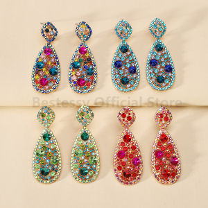 Full Rhinestone Sparkling Teardrop Dangle Earrings for Women Elegant Gorgeous Vintage Party Prom Daily Wear Jewelry Accessories