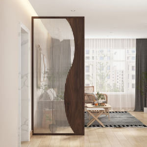 Japanese Style Minimalist Living Room Solid Wood Water Wave Pattern Partition Nordic Luxury Entrance Arc Art Glass Screen Wind