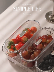 กล่องเก็บผลไม้พร้อมฝา ถาดขนมห้องนั่งเล่น วัสดุ PET+ABS เรียบง่าย แฟชั่น เก็บถั่ว ผลไม้แห้ง สำหรับโต๊ะน้ำชา