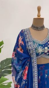 [PRE-ORDER] Semistitched  Foux Georgette With Digital Print Lengha (10-15days delivery)