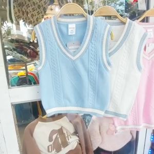 Áo len gile cho bé gái cổ tim 3-8 tuổi hàng WERZTOUN đanh sợi không bai xù điệu đà đáng yêu