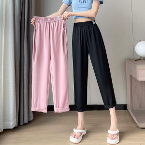 กางเกงขายาวทรงฮาราจูกุบางพิเศษผ้าไหมน้ำแข็ง ทรงหลวมสบาย ๆ สำหรับเด็กและเยาวชน