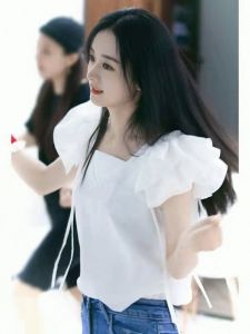 Elegant White Womens Summer Shirt with Small Flying Sleeves And Lace Trim Stylish Design Sensation New 2025 Mini Shirt