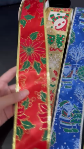 1 ROLL PITA NATAL PREMIUM EMBOSS BESAR 63CM PITA PARCEL 3 YARD Hiasan Natal Christmas Ribbon