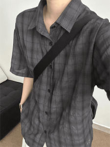 LIUBU | Collar Check Short Sleeve Shirt for Men Summer Casual Slim Lightweight