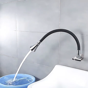 HW032- Wall-Mounted Single Cool Black Flexible 720-Degree Adjustable High Flow Anti-Splash Copper Faucet Swivel Rotating Pressure Bend Extension