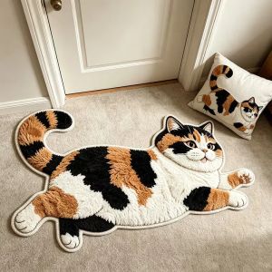 VIKAMA Lazy Cat Plush Area Rug Non-Slip Soft Absorbent Bath Mat Quick Dry Door Mat for Living Room Bedroom