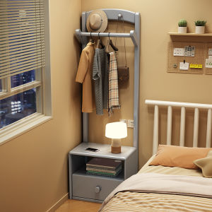 Solid Wood Coat and Hat Rack Bedside Table Integrated Storage Rack Floor Bedroom Hanger Room Entrance Storage Rack with Drawer