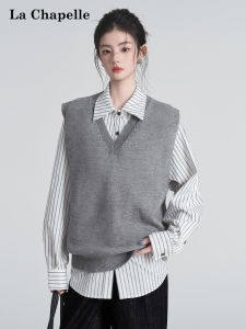 La Chapelle | Striped Polo Collar Innerwear Shirt for Women Spring Autumn