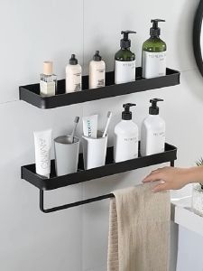 Hitam Aksesoris Rak Kamar Mandi Organizer Shower Caddy Rak Handuk Rak Sudut Rak Dinding Tempel