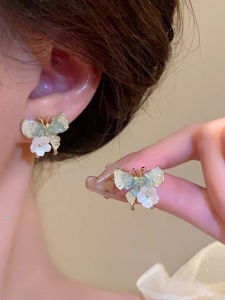 S925 Pure Silver Blue Butterfly Flower Earrings Womens Fashion Jewelry Versatile Elegant Stylish New 2025 Model