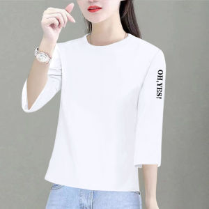 Womens Pure Cotton T-Shirt Summer Loose Seven-Quarter Sleeve Fashionable Korean Style Casual Versatile Top Slimming Effect